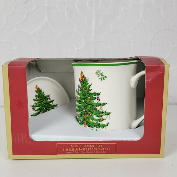 Spode Christmas Tree Mug & Coaster 2-pc Set White Ceramic Gift Box NIB - Picture 12 of 12